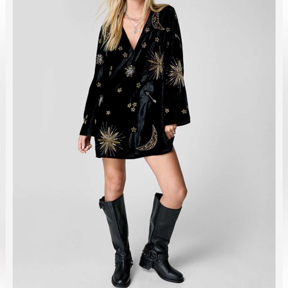 Nasty Gal Velvet Celestial Tattoo Embellished Mini Dress